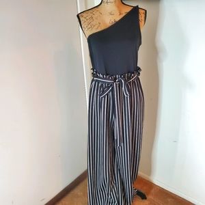 Venus black and white drawstring waist jumpsuit